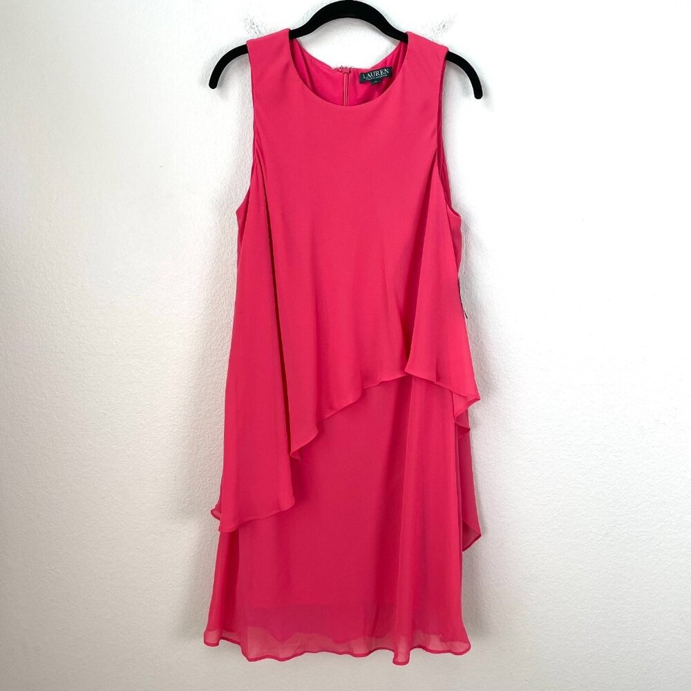 NEW Lauren Ralph Lauren Womens 14 Pink Starfruit Tiered Dress Sleevelessโ